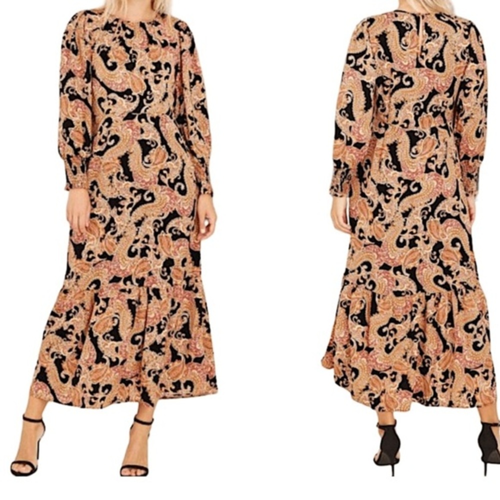 Who What Wear Paisley Maxi Dress - Black and Tan